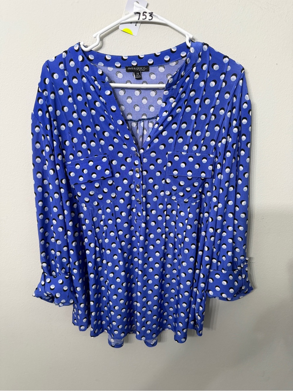 Ava & Grace Royal Blue Polka Dot V-Neck Tunic